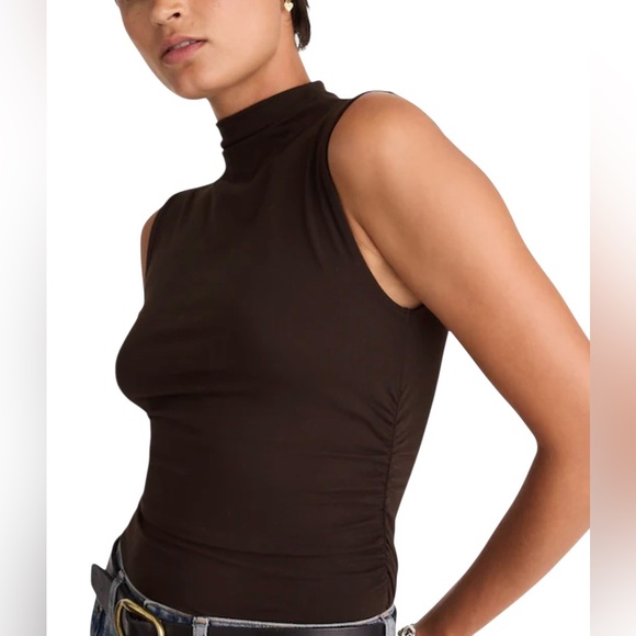 Madewell Women’s Slinky Mockneck Draped Ruched Tank Top NWT XL Molasses - Picture 4 of 12